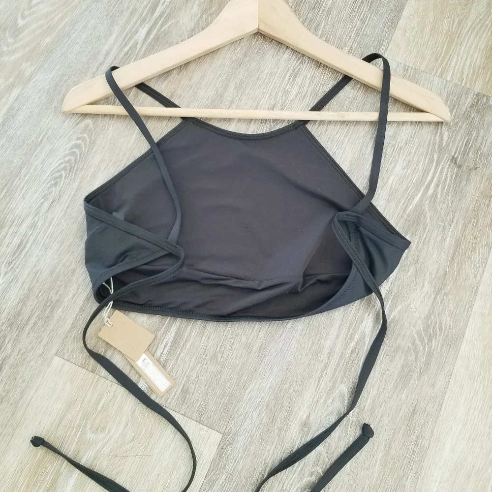SKIMS High Neck Swim Bikini Crop Top Black Strappy NWT Summer Sexy Vacay Resort